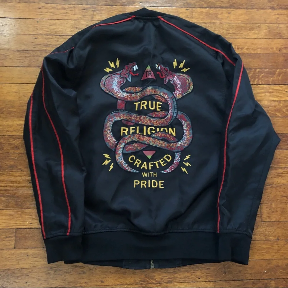 New TRUE RELIGION Two-Tone Vintage Reversible Double Snake Bomber Jacket (Large) - Picture 1 of 13